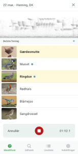 Merlin Bird ID app giver en liste over fugle som den genkender