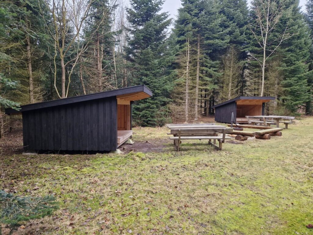 Sheltere ved Husby Shelterplads i Husby Klitplantage