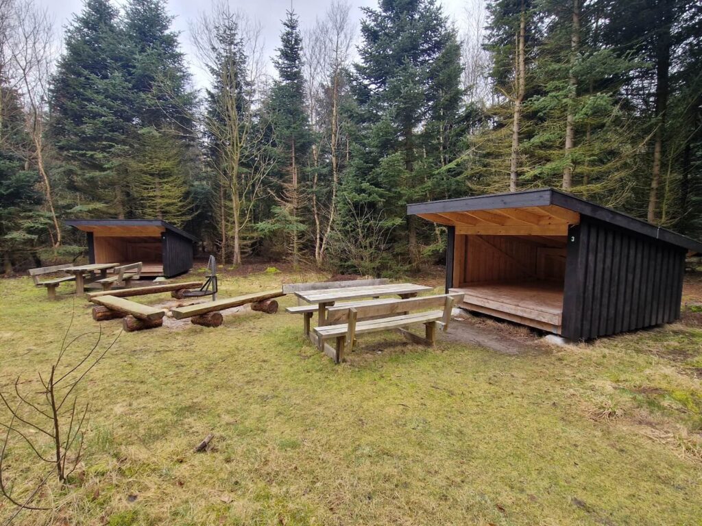 Sheltere ved Husby Shelterplads i Husby Klitplantage